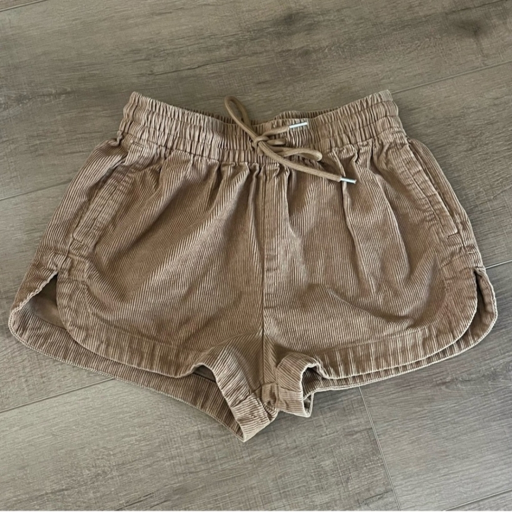 Rhythm Corduroy Shorts Women 4/Small Brown Elastic Waist Pockets Cotton EUC